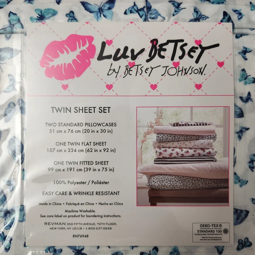 Luv Betsey by Betsey Johnson 4pc TWIN Sheet Set White Blue Butterfly Print